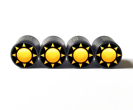 Sun Sunshine Emoji Tire Valve Caps - Black Aluminum - Set of Four