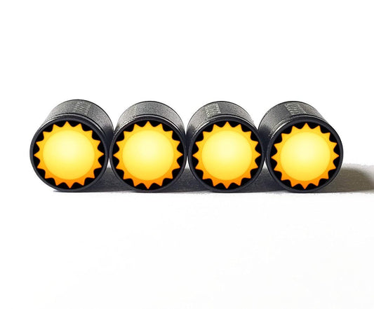 Sun Sunshine Sunny Emoji Tire Valve Caps - Black Aluminum - Set of 4