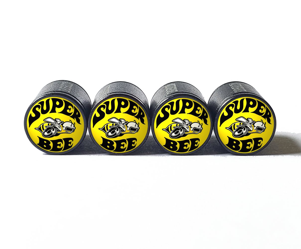 Super Bee Logo Tire Valve Stem Caps - Black Aluminum - Set of Four