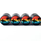 Surfer Guy and Palm Tree Tire Valve Caps - Black Aluminum - Set of Four