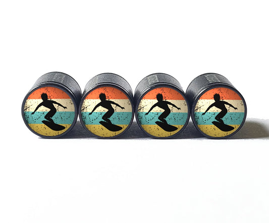 Surfer Silhouette Tire Valve Caps - Black Aluminum - Set of Four