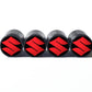 Suzuki Logo Tire Valve Caps - Black Aluminum - Set of Four