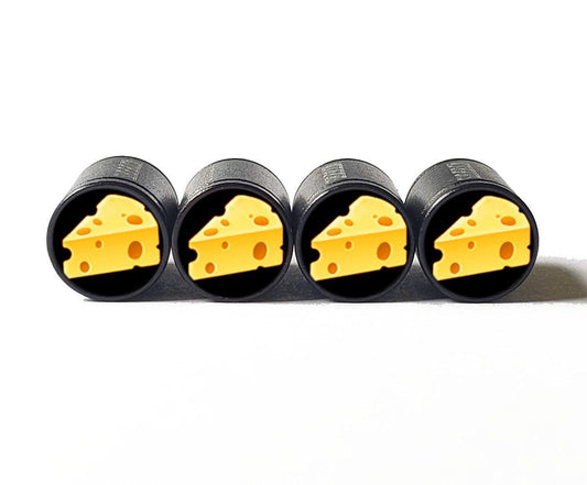 Swiss Cheese Emoji Tire Valve Caps - Black Aluminum - Set of Four