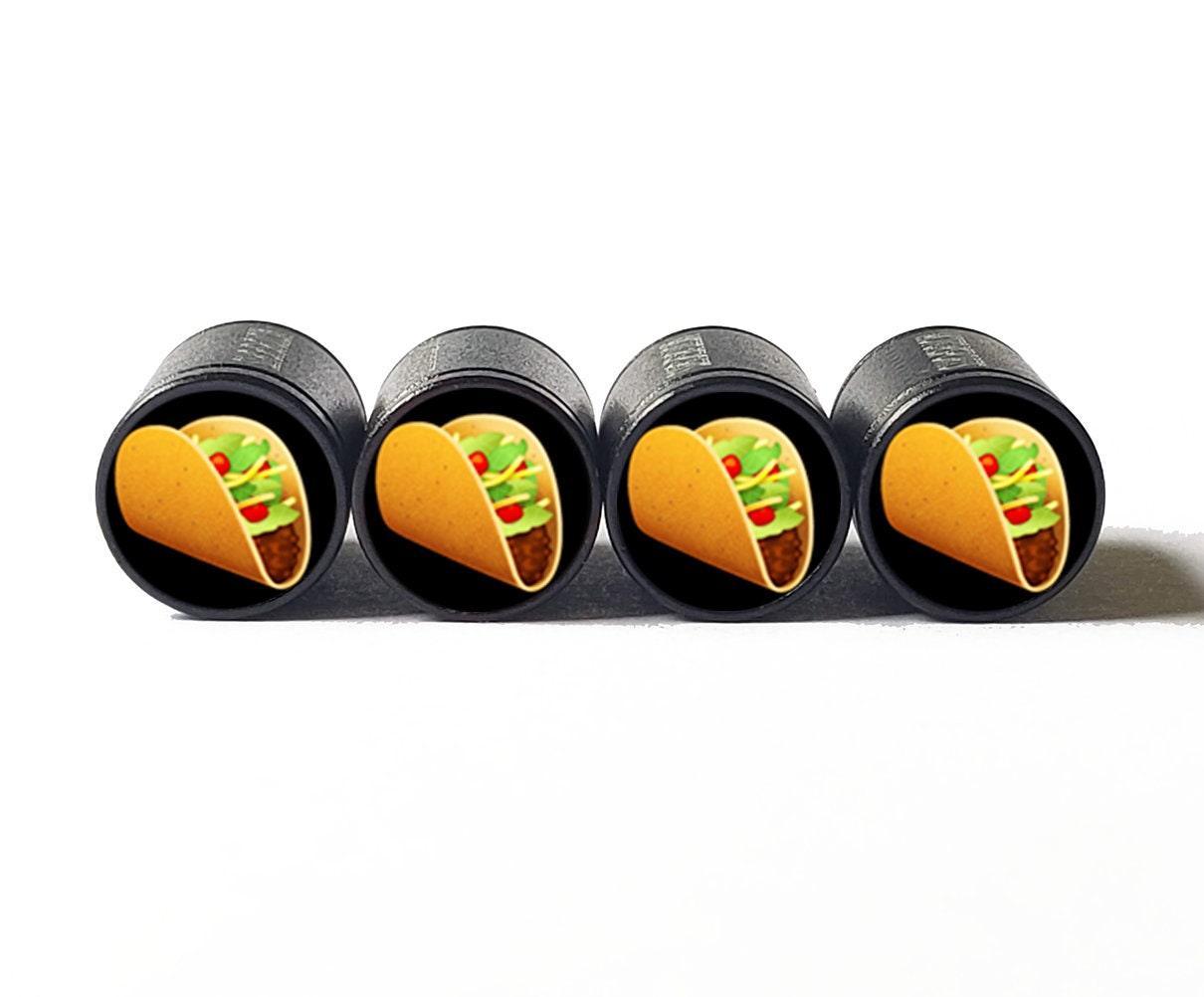 Taco Emoji Tire Valve Caps - Black Aluminum - Set of Four