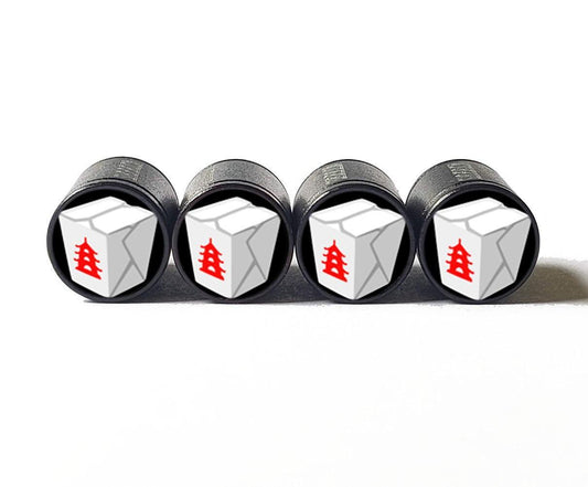 Takeout Box Emoji Tire Valve Stem Caps - Black Aluminum - Set of Four