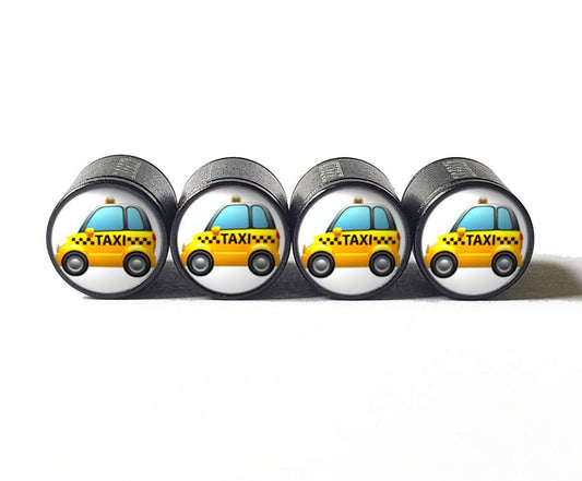 Taxi Cab Emoji Tire Valve Stem Caps - Black Aluminum - Set of Four