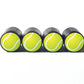 Tennis Ball Emoji Tire Valve Stem Caps - Black Aluminum - Set of Four