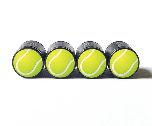 Tennis Ball Emoji Tire Valve Stem Caps - Black Aluminum - Set of Four