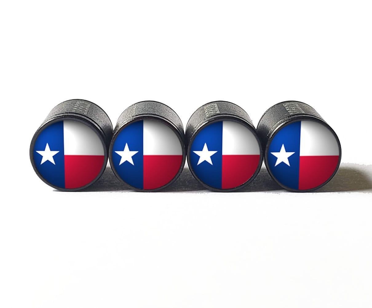 Texas State Flag Tire Valve Caps - Black Aluminum - Set of Four