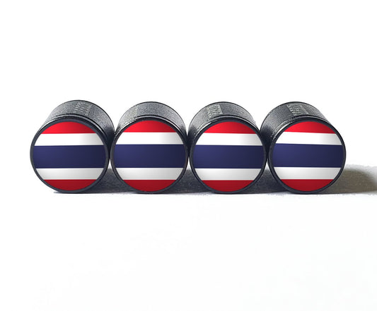 Thailand Flag Tire Valve Stem Caps - Black Aluminum - Set of Four