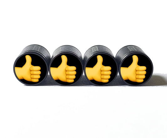 Thumbs Up Emoji Tire Valve Stem Caps - Black Aluminum - Set of Four