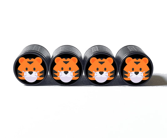 Tiger Face Emoji (Style 2) Tire Valve Caps - Black Aluminum - Set of 4