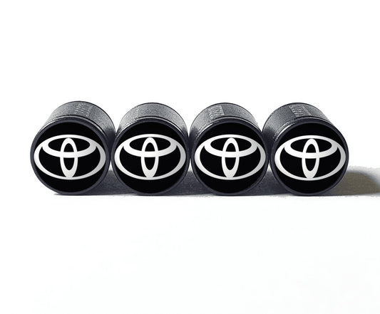 Toyota Logo (Type 2) Tire Valve Caps - Black Aluminum - Set of Four