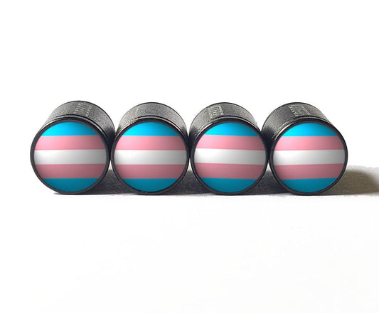 Transgender Flag Tire Valve Stem Caps - Black Aluminum - Set of Four