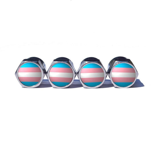 Transgender Flag Tire Valve Stem Caps - Chrome Coated - Set of Four