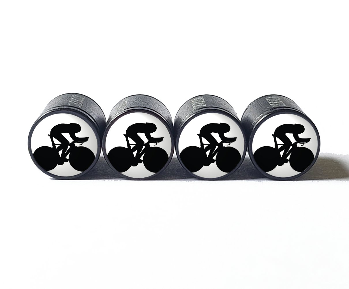 TT Time Trial Bicycle Rider Tire Valve Caps - Aluminum - Set of Four