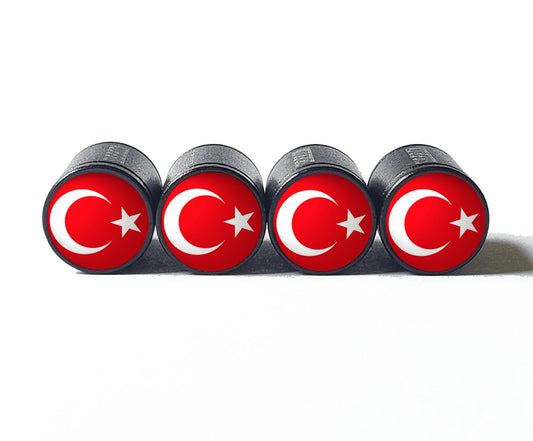 Turkey Flag Tire Valve Stem Caps - Black Aluminum - Set of Four