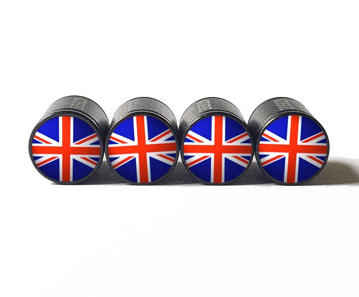 United Kingdom Flag Tire Valve Caps - Black Aluminum - Set of Four