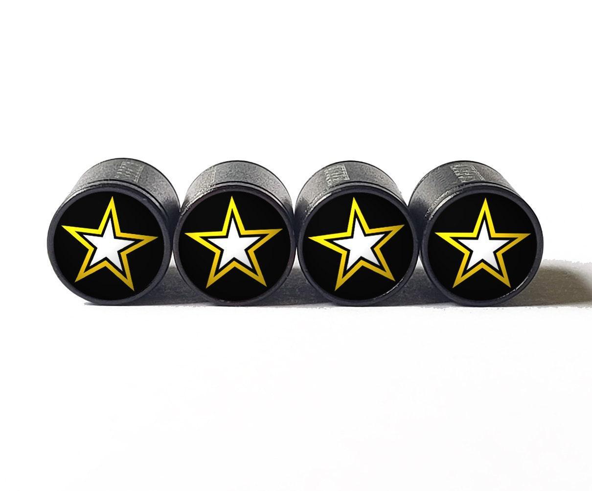 US Army Tire Valve Stem Caps - Black Aluminum - Set of Four