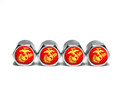 US Marines Tire Valve Stem Caps - Chrome Coated - Set of Four