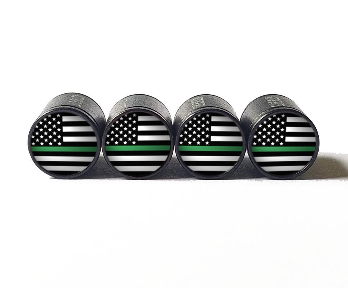 US Military Green Line American Flag Tire Valve Caps - Set of Four