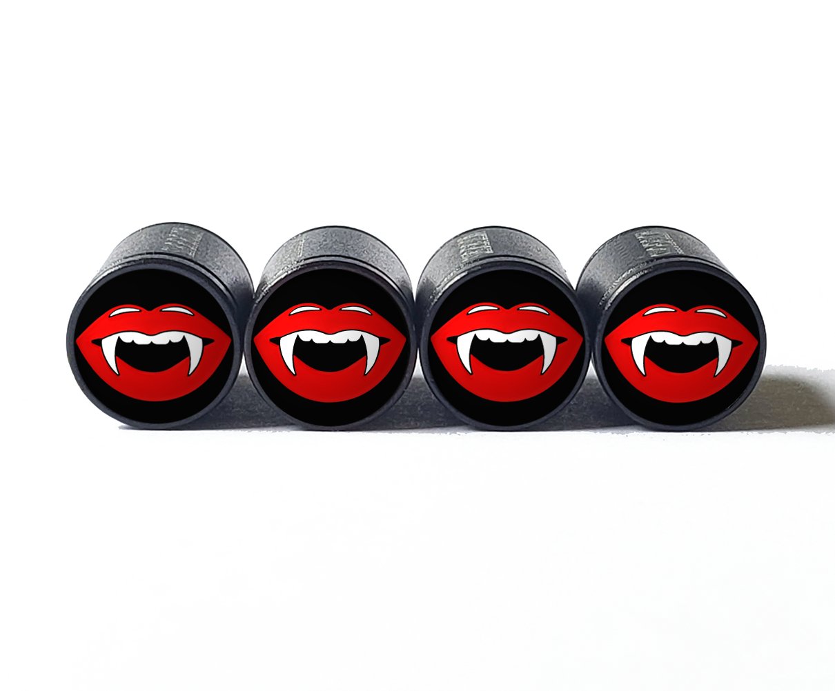 Vampire Fangs Tire Valve Caps - Black Aluminum - Set of Four