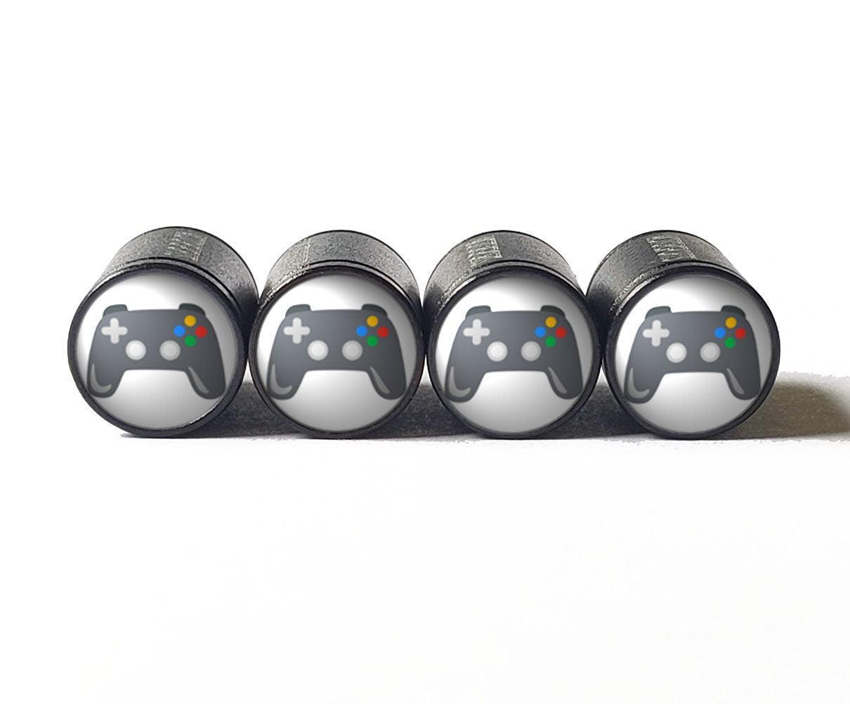 Video Game Remote Emoji Tire Valve Caps - Black Aluminum - Set of 4