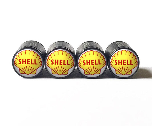 Vintage Shell Gas Logo Tire Valve Caps - Black Aluminum - Set of Four