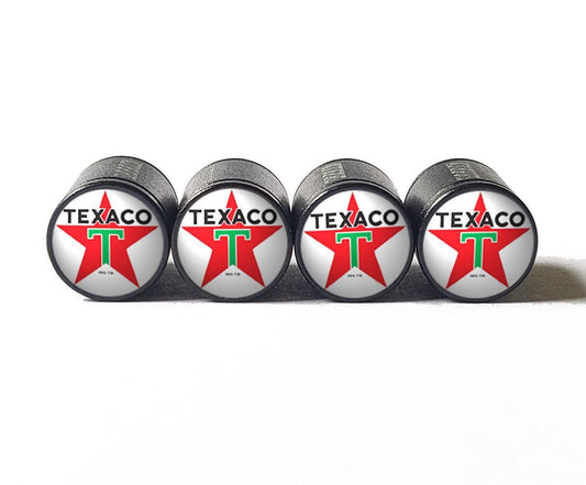 Vintage Texaco Gas Logo Tire Valve Caps - Black Aluminum - Set of Four