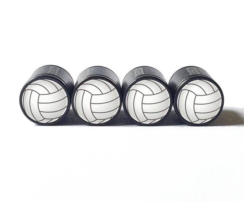 Volleyball Emoji Tire Valve Caps - Black Aluminum - Set of Four