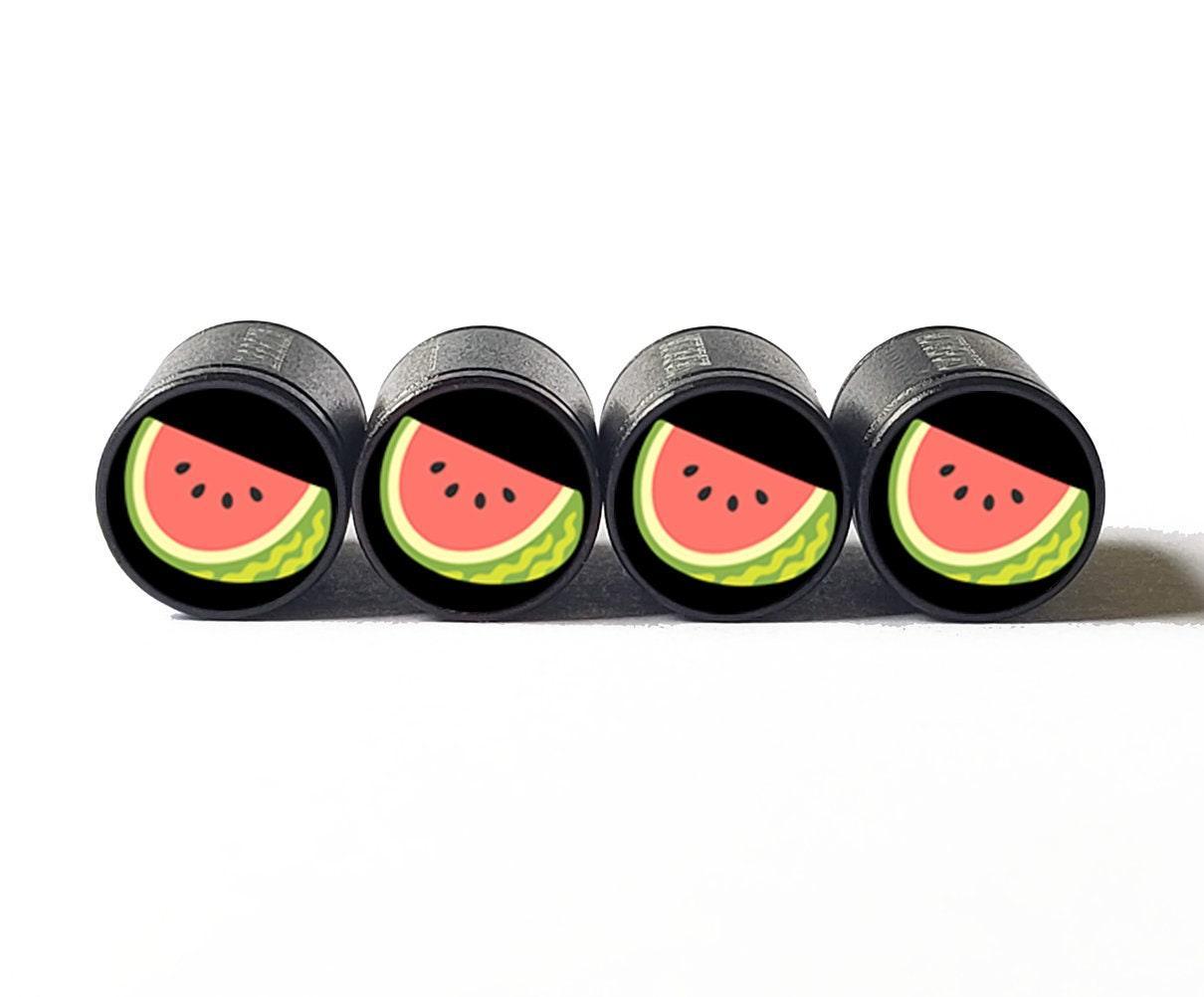 Watermelon Emoji Tire Valve Stem Caps - Black Aluminum - Set of Four