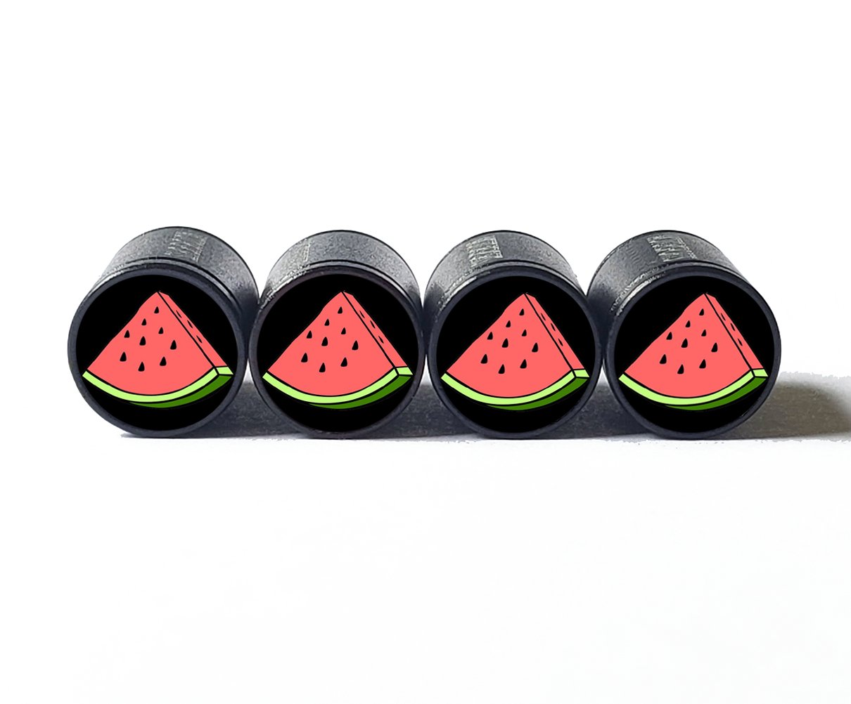 Watermelon Slice Tire Valve Stem Caps - Black Aluminum - Set of Four