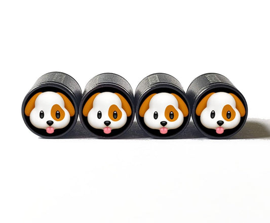 White and Brown Puppy Dog Emoji Tire Valve Caps - Aluminum - Set of 4