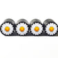 White Daisy Flower Emoji Tire Valve Caps - Black Aluminum - Set of 4