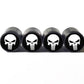 White Punisher Tire Valve Caps - Black Aluminum - Set of Four