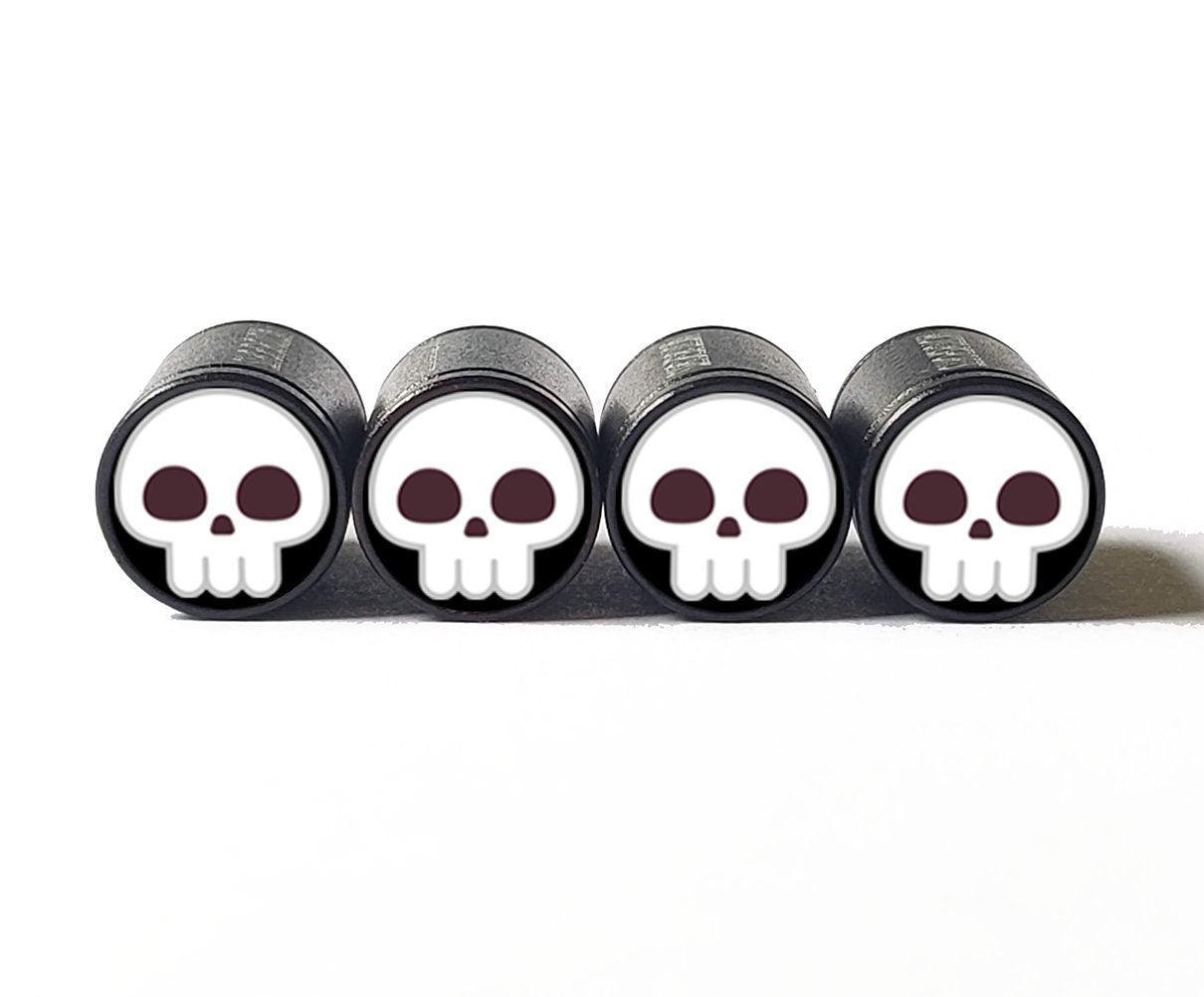 White Skull I'm Dead Emoji Tire Valve Caps - Black Aluminum - Set of 4