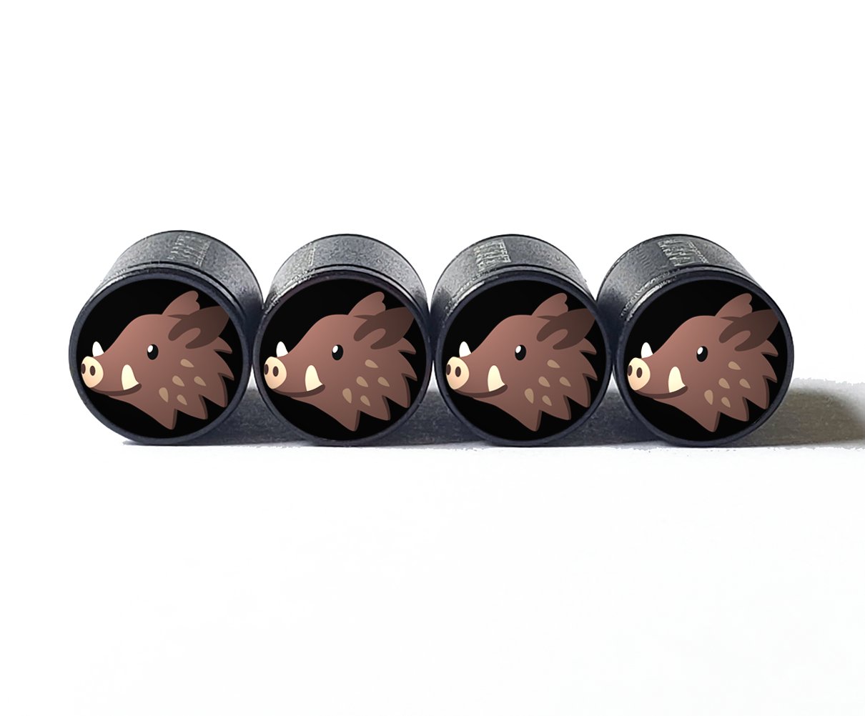 Wild Boar Emoji Tire Valve Caps - Black Aluminum - Set of Four