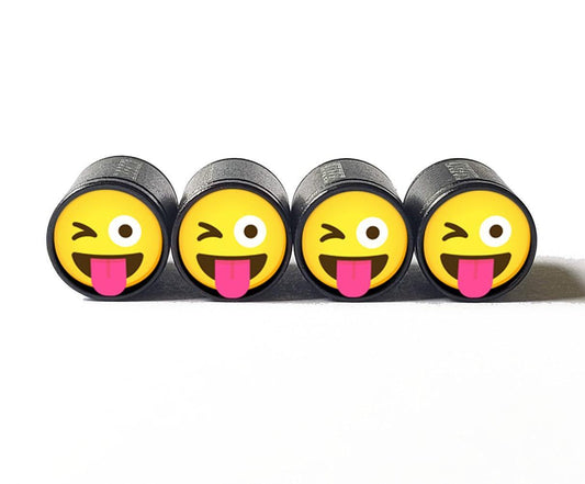 Winking Face with Tongue Out Emoji Tire Valve Caps - Set of Four