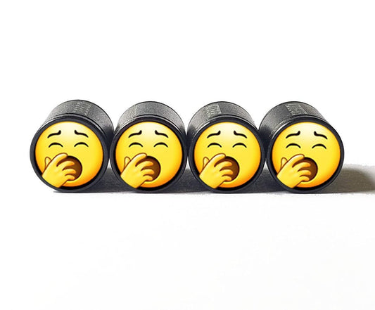 Yawning Face Emoji Tire Valve Caps - Black Aluminum - Set of Four