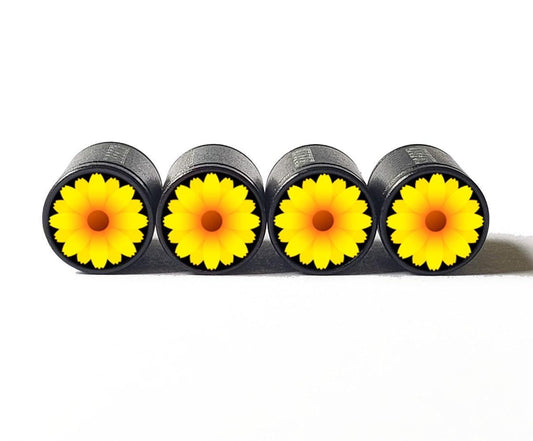 Yellow and Orange Flower Emoji (Type 2) Tire Valve Caps - Set of Four