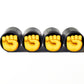 Yellow Fist Emoji Tire Valve Caps - Black Aluminum - Set of Four