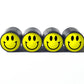 Yellow Happy Face Tire Valve Caps - Black Aluminum - Set of Four