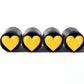 Yellow Heart Emoji Tire Valve Caps - Black Aluminum - Set of Four