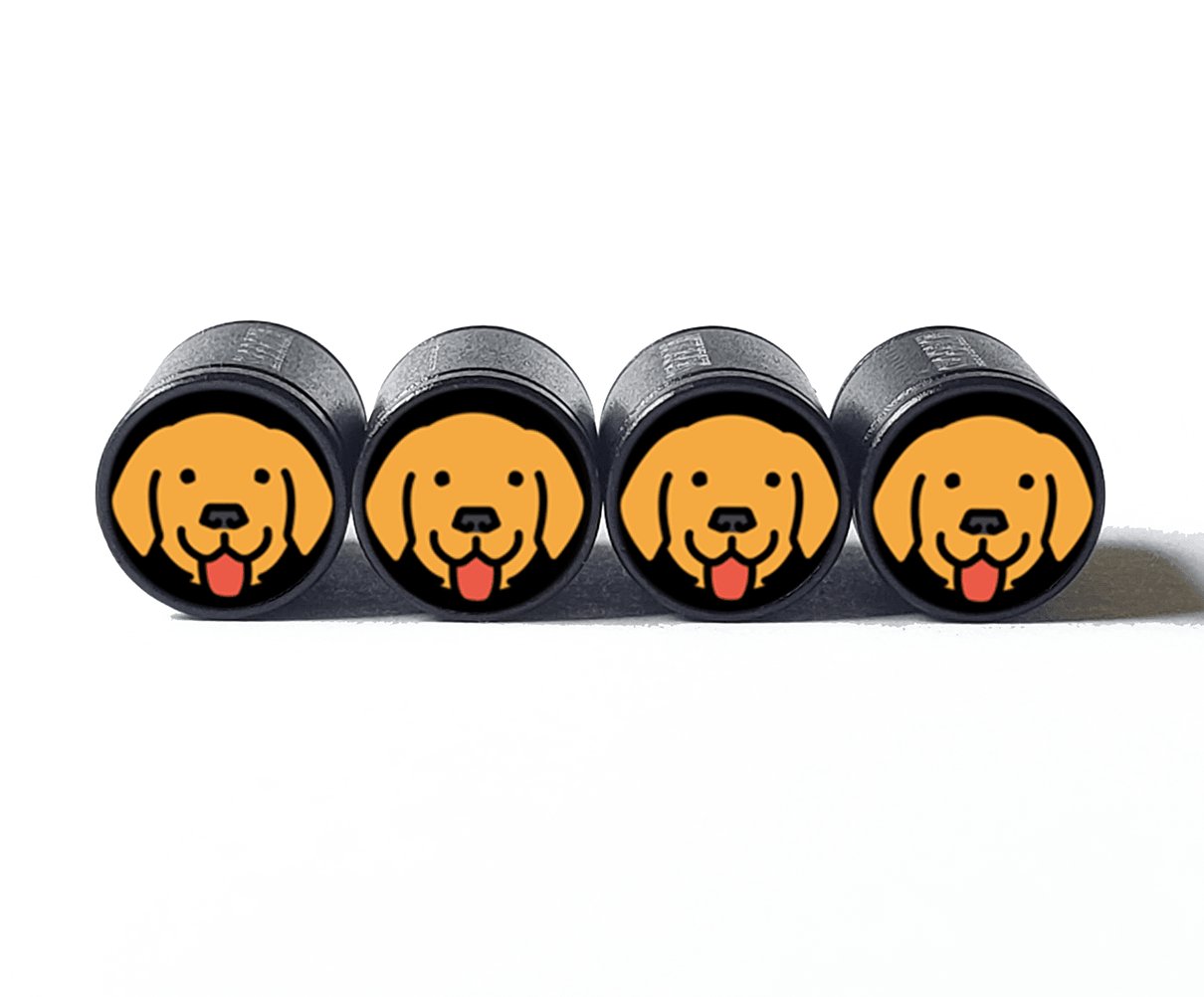 Yellow Lab Dog Tire Valve Caps - Black Aluminum - Set of Four