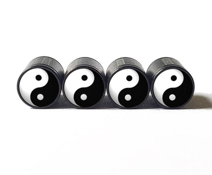 Yin and Yang Tire Valve Caps - Black Aluminum - Set of Four